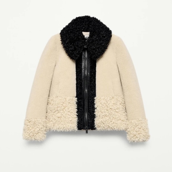 New Zara faux fur patchwork jacket in black/white - XS - Picture 3 of 6